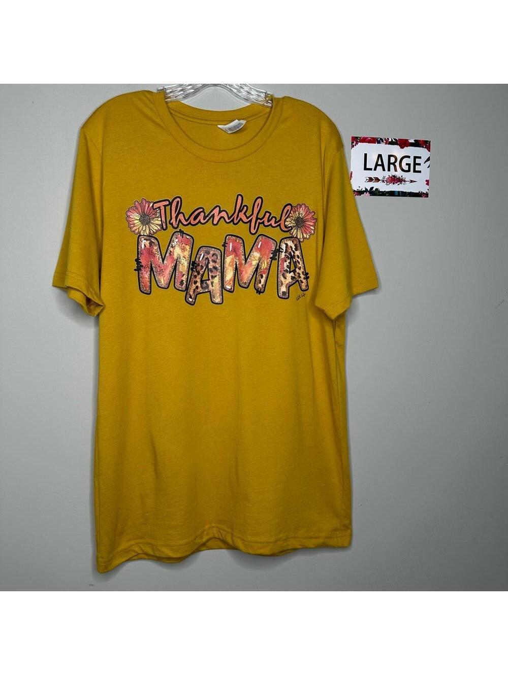Thankful Mama Large yellow tee Thanksgiving - L&B Life